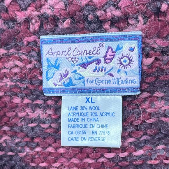 APRIL CORNELL Sweater XL Wool Blend Marled Button Up Cardigan Chunky Fringe Red - Picture 5 of 14